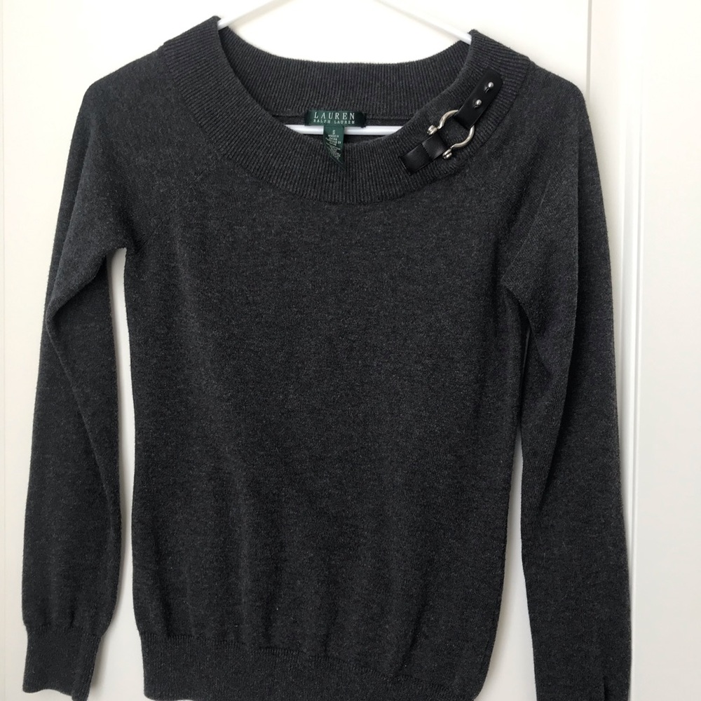 Ralph Lauren sweater, EUC, leather detail, Small